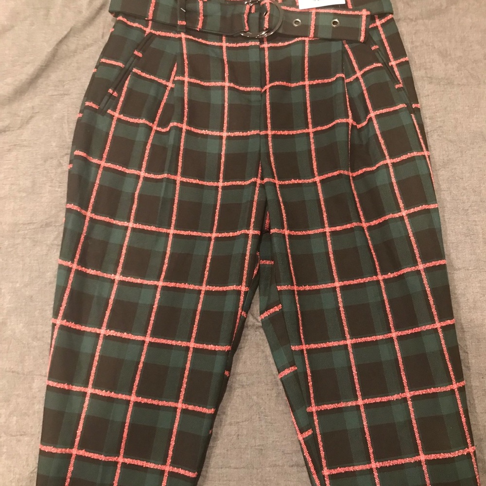 Pink green black plaid Topshop slacks
